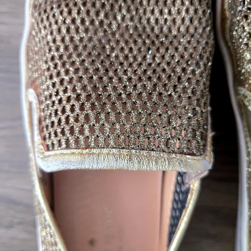 Kate Spade Sallie Gold Glitter Mesh Slip‎ On Sneakers Metallic Leather Size 10 - Picture 6 of 11
